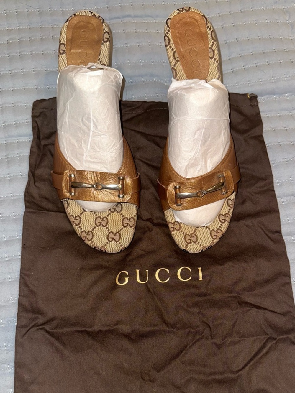 Gucci Vintage Brown GG Canvas Leather Horsebit Heels - Picture 1 of 8